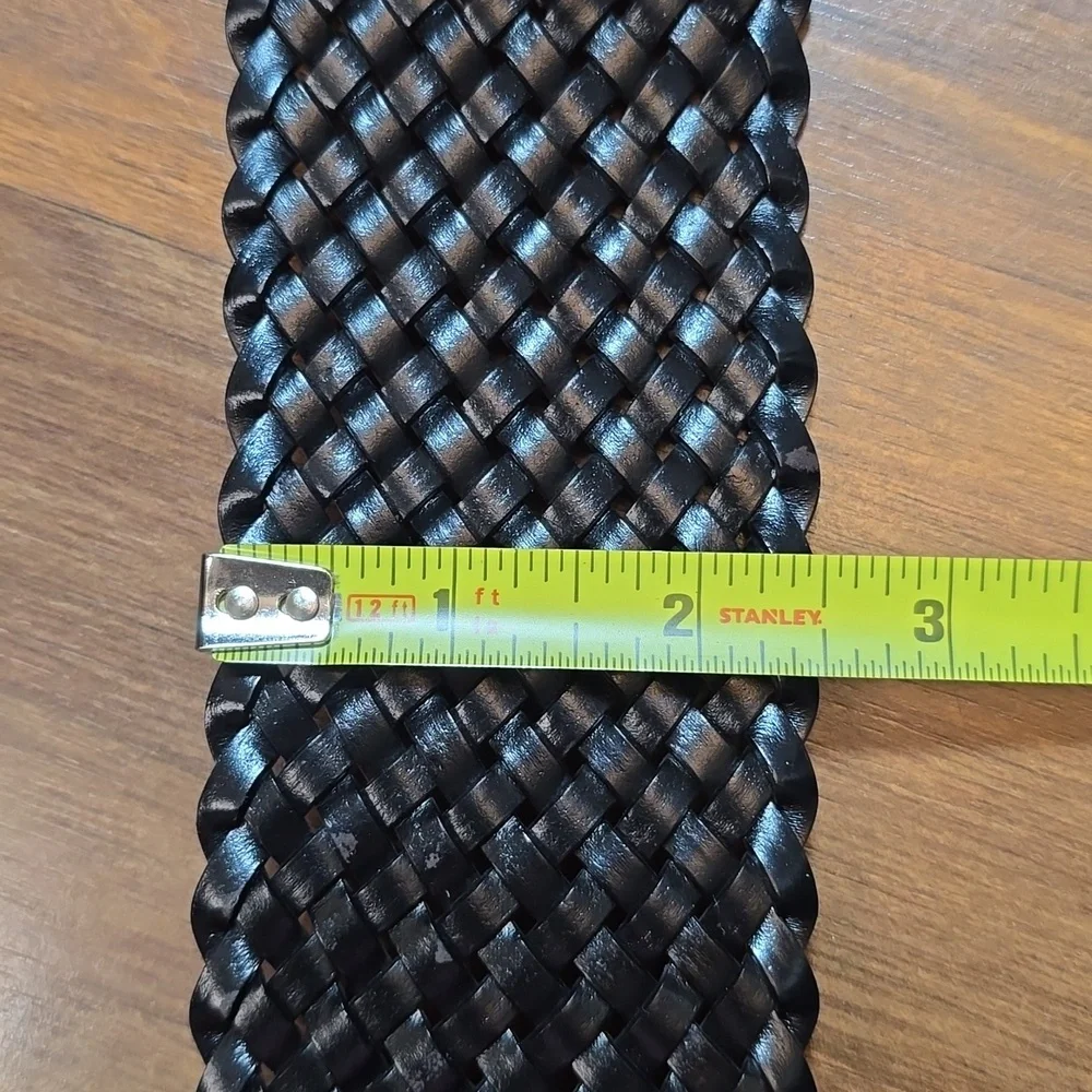 Talbots Black Braided Belt with Gold Buckles